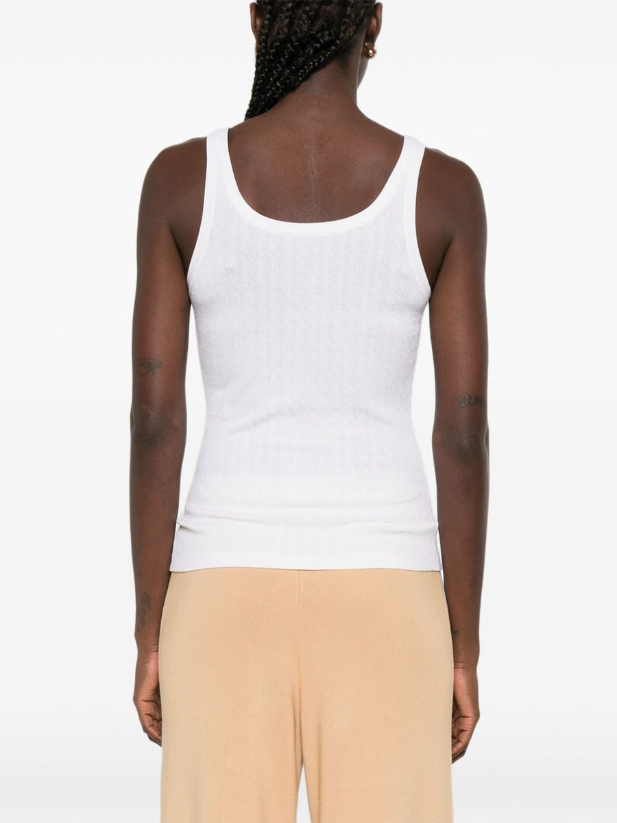 Elisabetta Franchi Wool Blend Tank Top For Women Ivory Lux Knit Layering Essential Sleeveless Scoop Neck