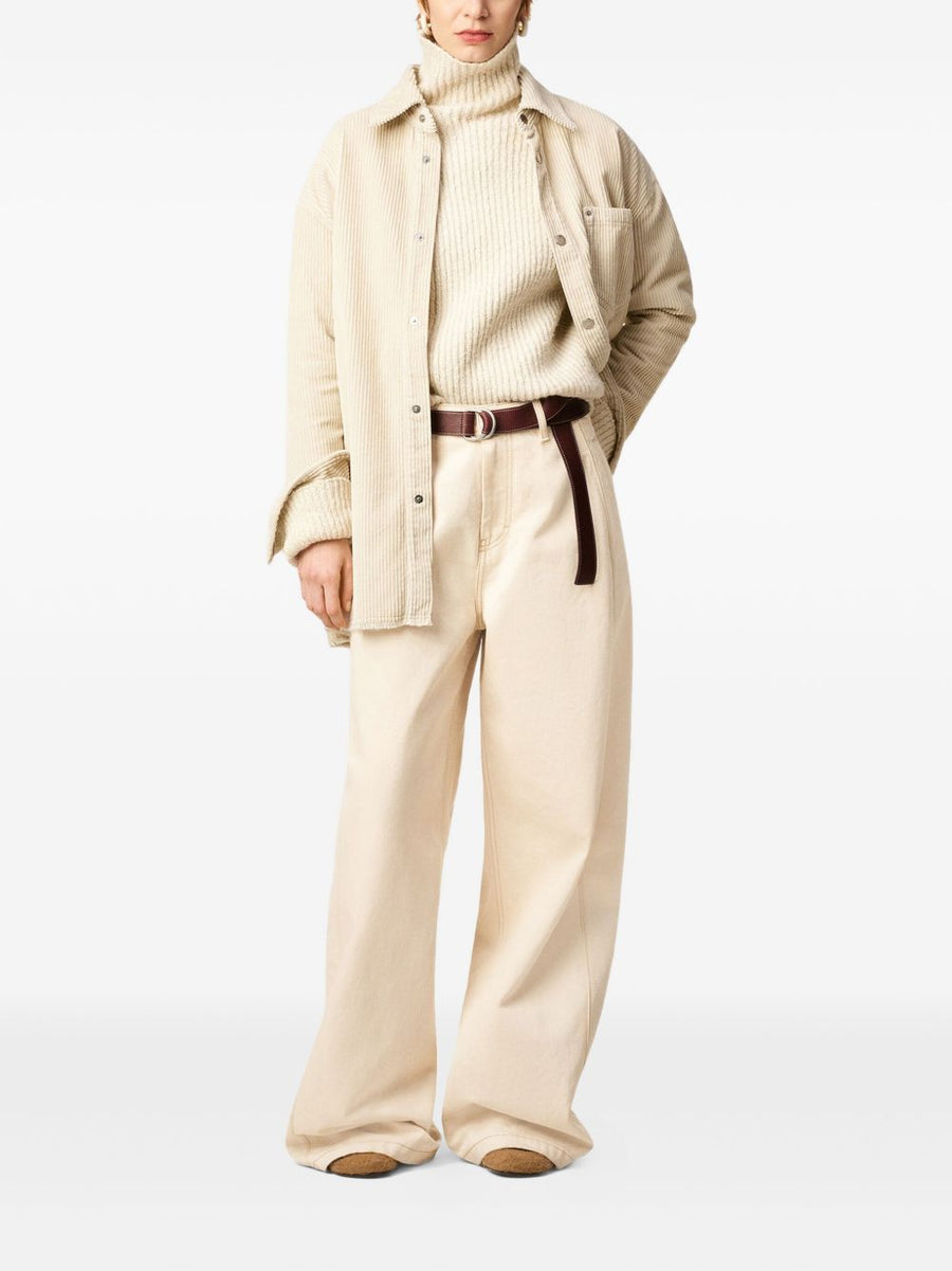 Ami Paris Super Wide Denim Jeans for Women Beige Cotton Luxury Wide Leg Silhouette Comfort