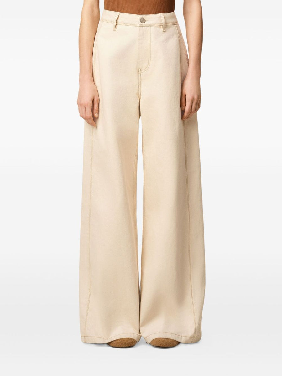 Ami Paris Super Wide Denim Jeans for Women Beige Cotton Luxury Wide Leg Silhouette Comfort