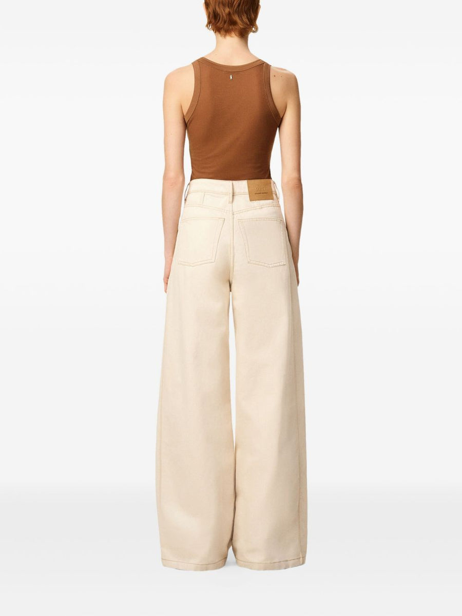 Ami Paris Super Wide Denim Jeans for Women Beige Cotton Luxury Wide Leg Silhouette Comfort