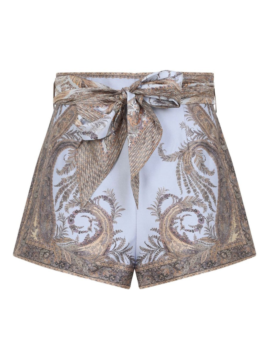 Zimmermann Paisley Print Silk Cotton Shorts For Women Resort Luxe Lilac Self Tie Belt