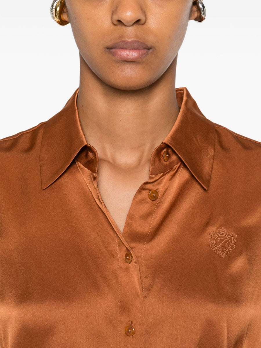 Zimmermann Embroidered Silk Shirt For Women Luxury Satin Silk Top With Exquisite Embroidery Brown