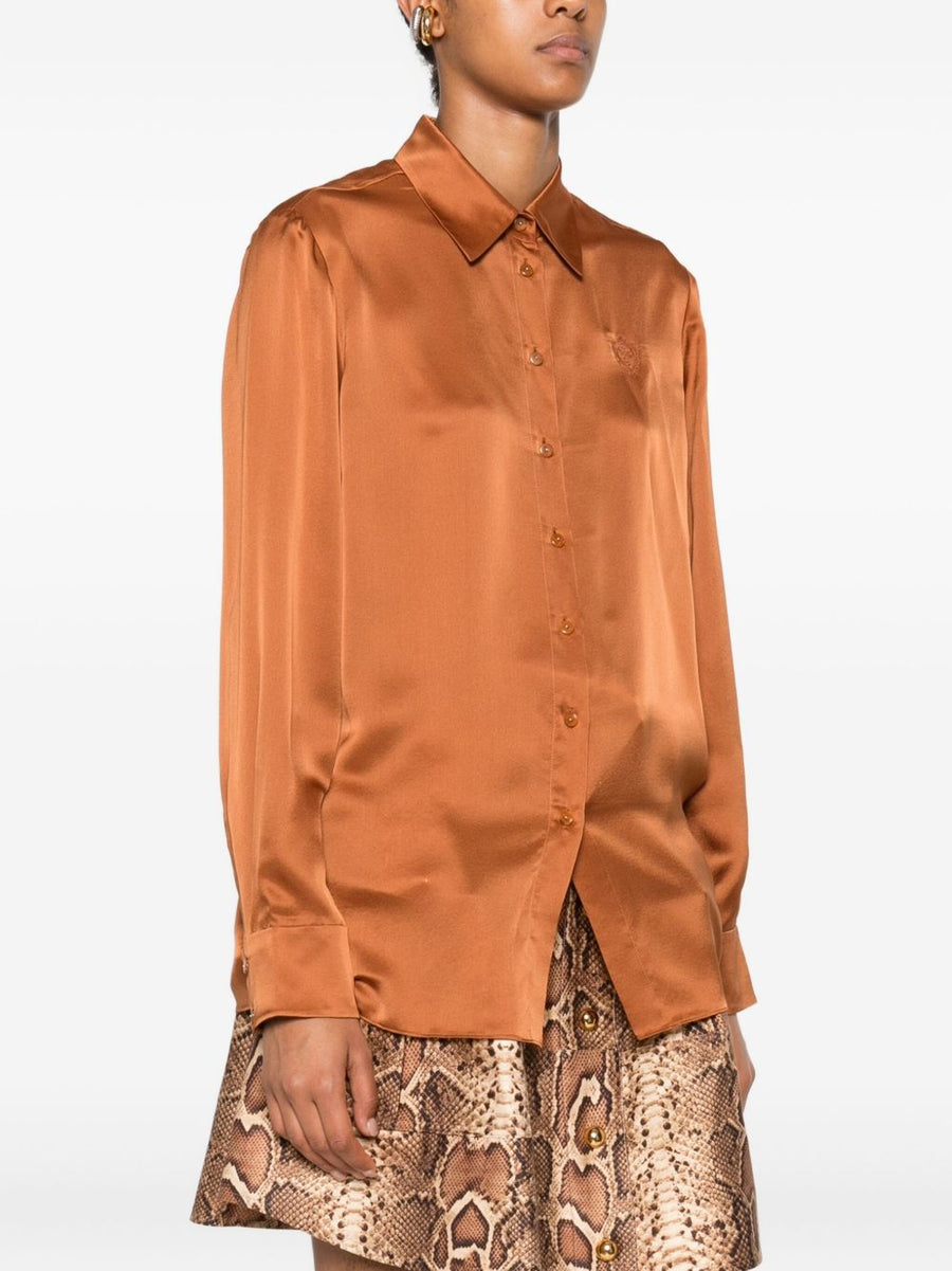 Zimmermann Embroidered Silk Shirt For Women Luxury Satin Silk Top With Exquisite Embroidery Brown