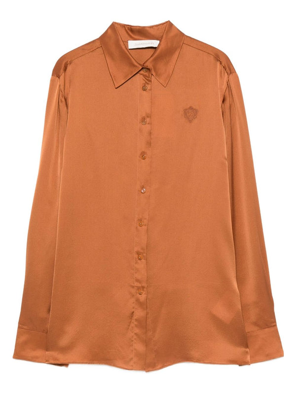 Zimmermann Embroidered Silk Shirt For Women Luxury Satin Silk Top With Exquisite Embroidery Brown