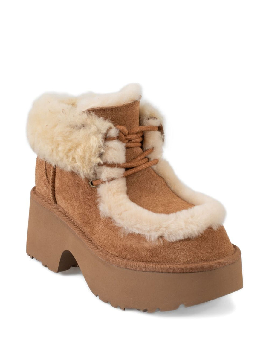 UGG Esmee Lace Up Boots for Women Premium Suede Shearling Warmth Platform Block Heel
