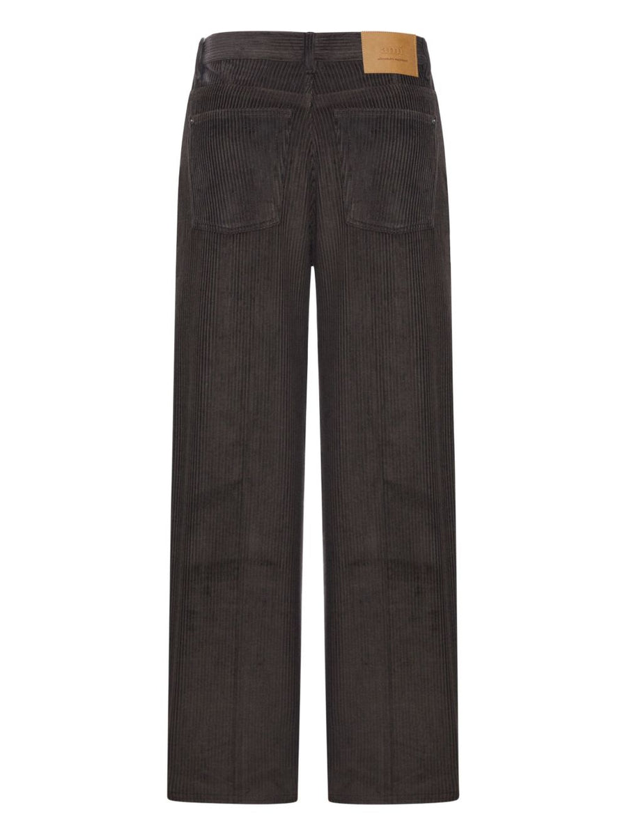 Ami Paris Men's Corduroy Cotton Trousers Dark Grey Modern Silhouette True To Size Everyday Essential