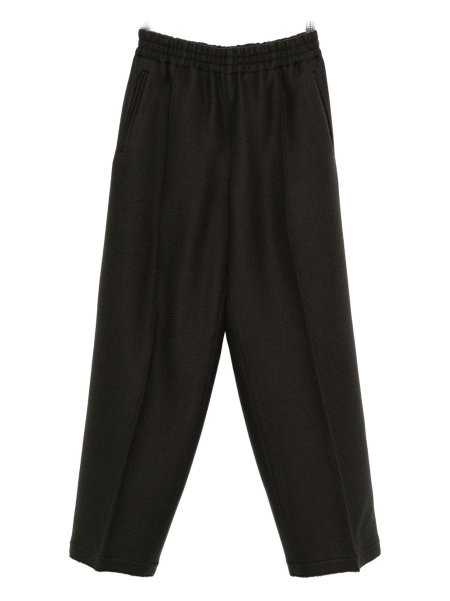 Ami Paris Wool Wide-Leg Trousers for Women, Tailored Structured Silhouette With Elastic Waistband in Grey