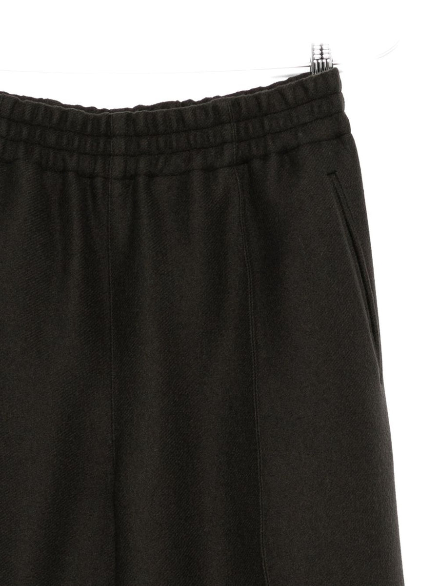 Ami Paris Wool Wide-Leg Trousers for Women, Tailored Structured Silhouette With Elastic Waistband in Grey