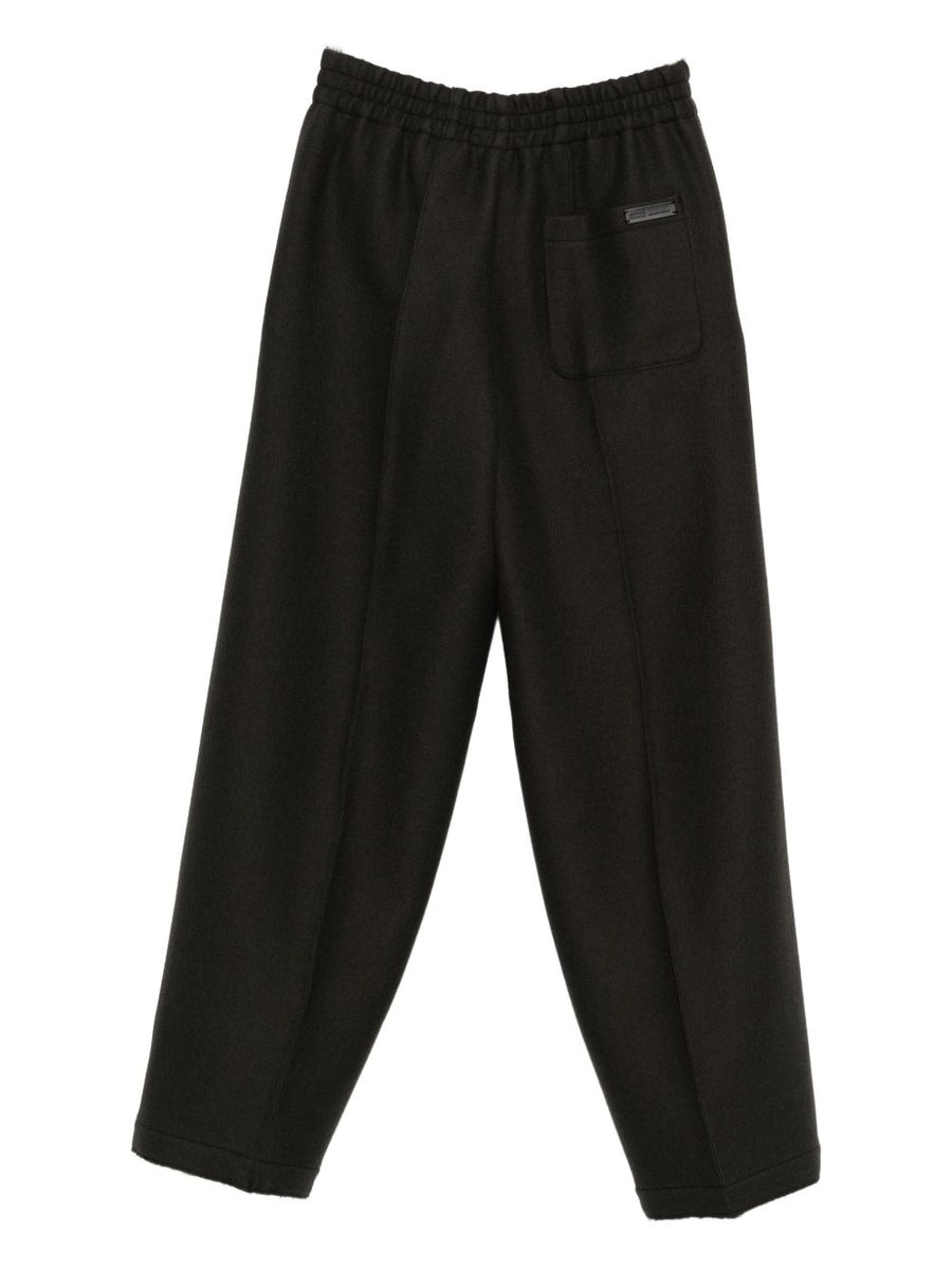 Ami Paris Wool Wide-Leg Trousers for Women, Tailored Structured Silhouette With Elastic Waistband in Grey