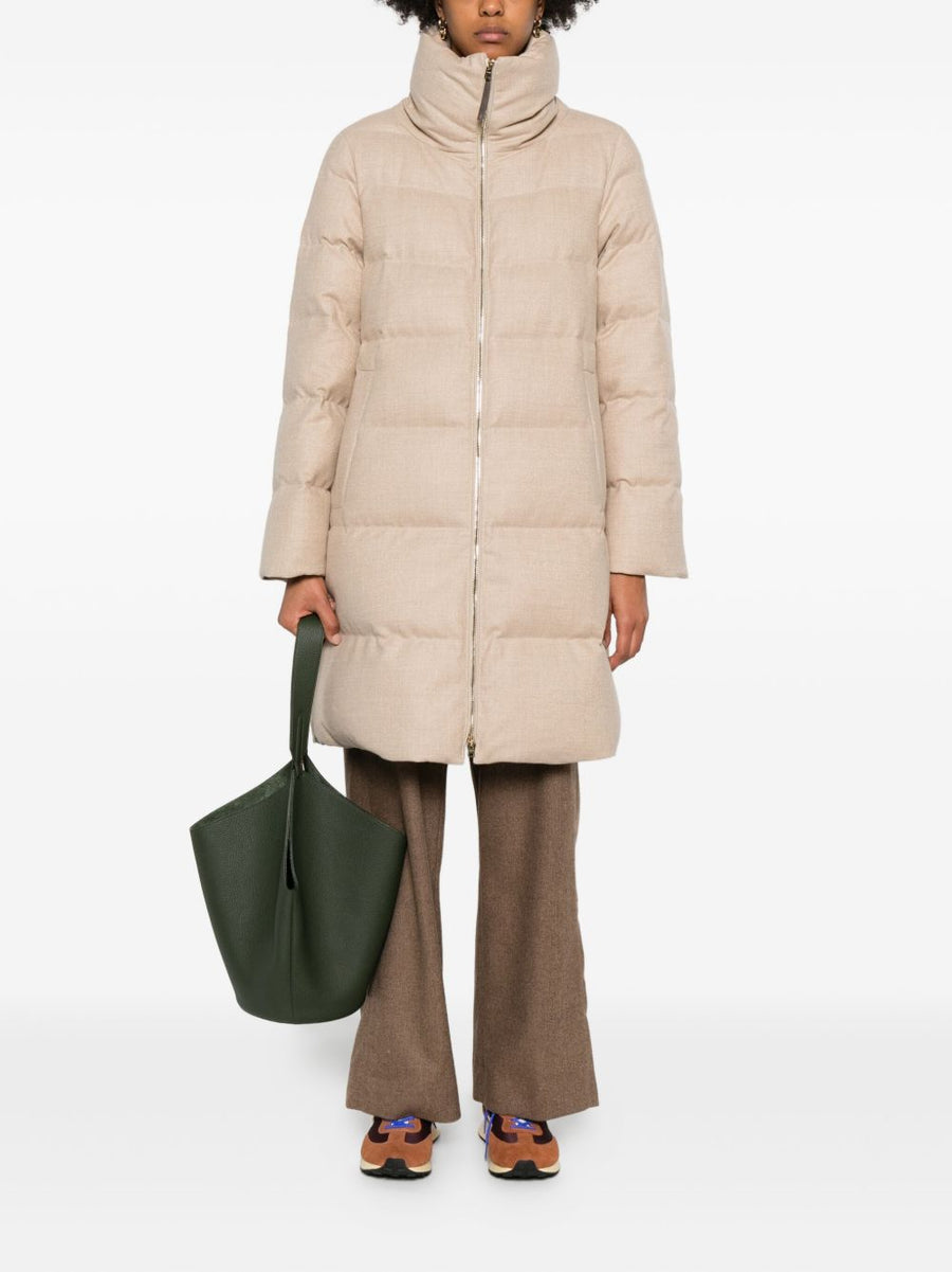 Herno Midi Down Jacket Women Warmth and High Neck Premium Powder Beige Luxury Outerwear