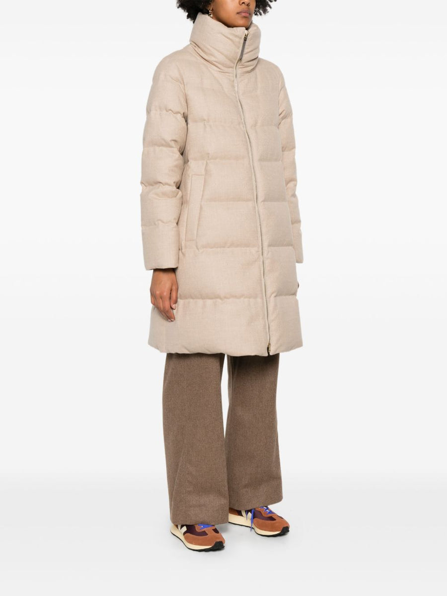 Herno Midi Down Jacket Women Warmth and High Neck Premium Powder Beige Luxury Outerwear