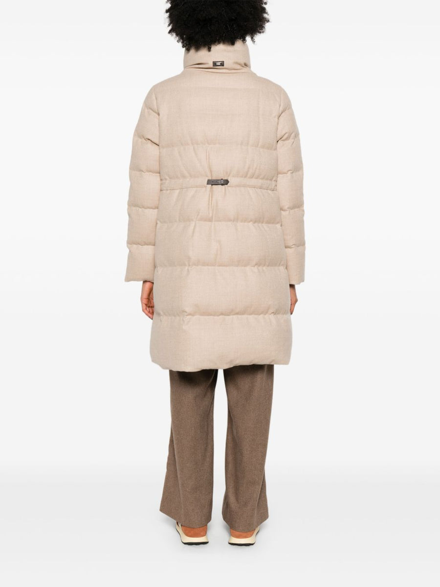 Herno Midi Down Jacket Women Warmth and High Neck Premium Powder Beige Luxury Outerwear