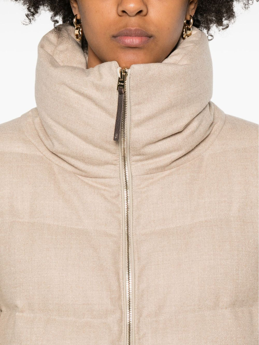 Herno Midi Down Jacket Women Warmth and High Neck Premium Powder Beige Luxury Outerwear