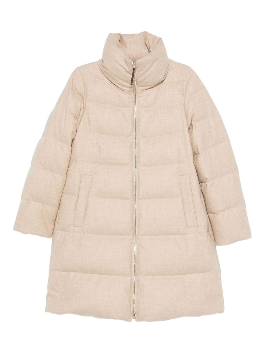 Herno Midi Down Jacket Women Warmth and High Neck Premium Powder Beige Luxury Outerwear
