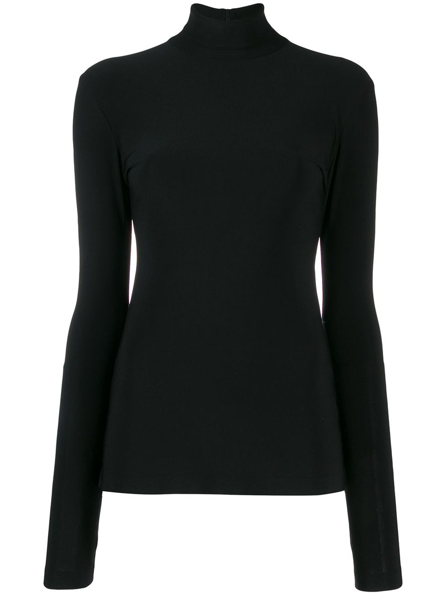 Norma Kamali Turtle Neck Sweater for Modern Women - Slim Fit, Concealed Rear Zip, Luxe Black Top