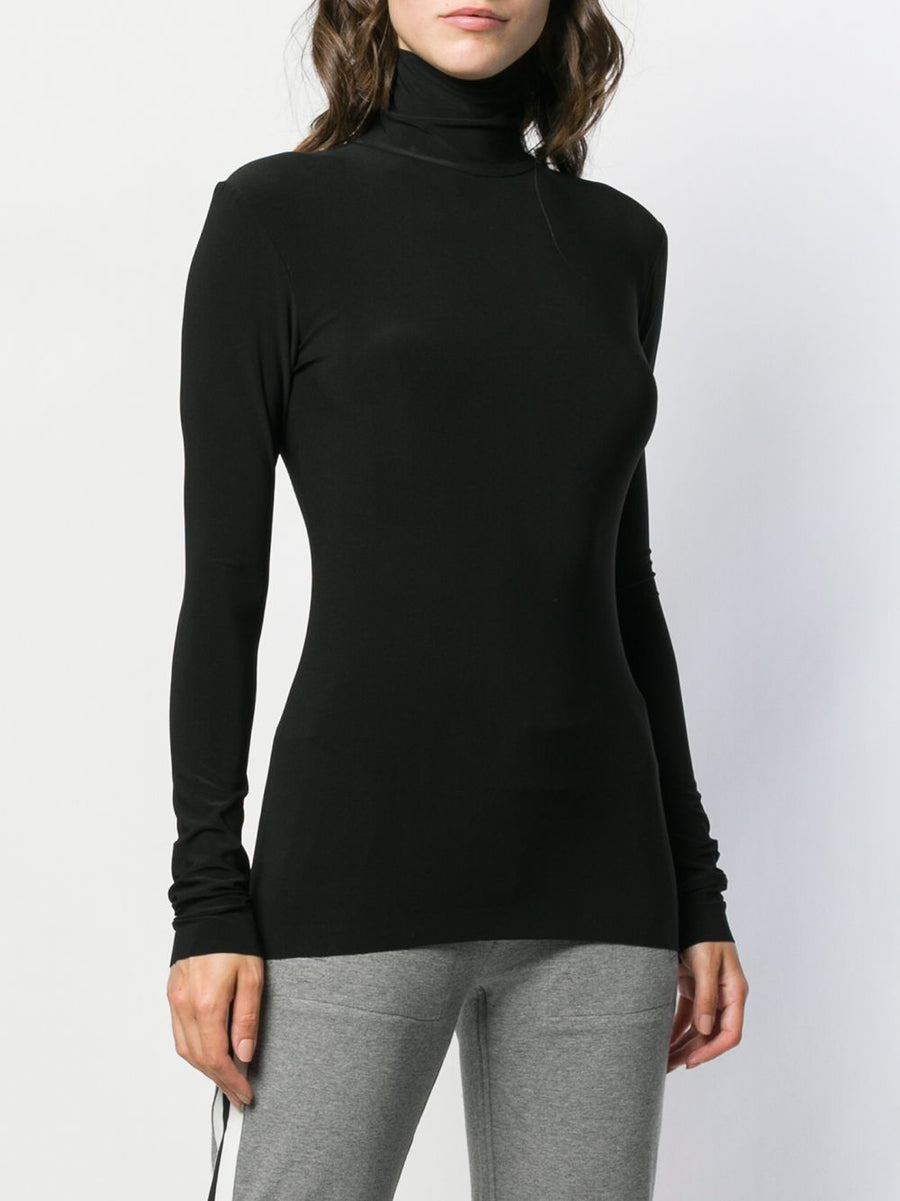 Norma Kamali Turtle Neck Sweater for Modern Women - Slim Fit, Concealed Rear Zip, Luxe Black Top