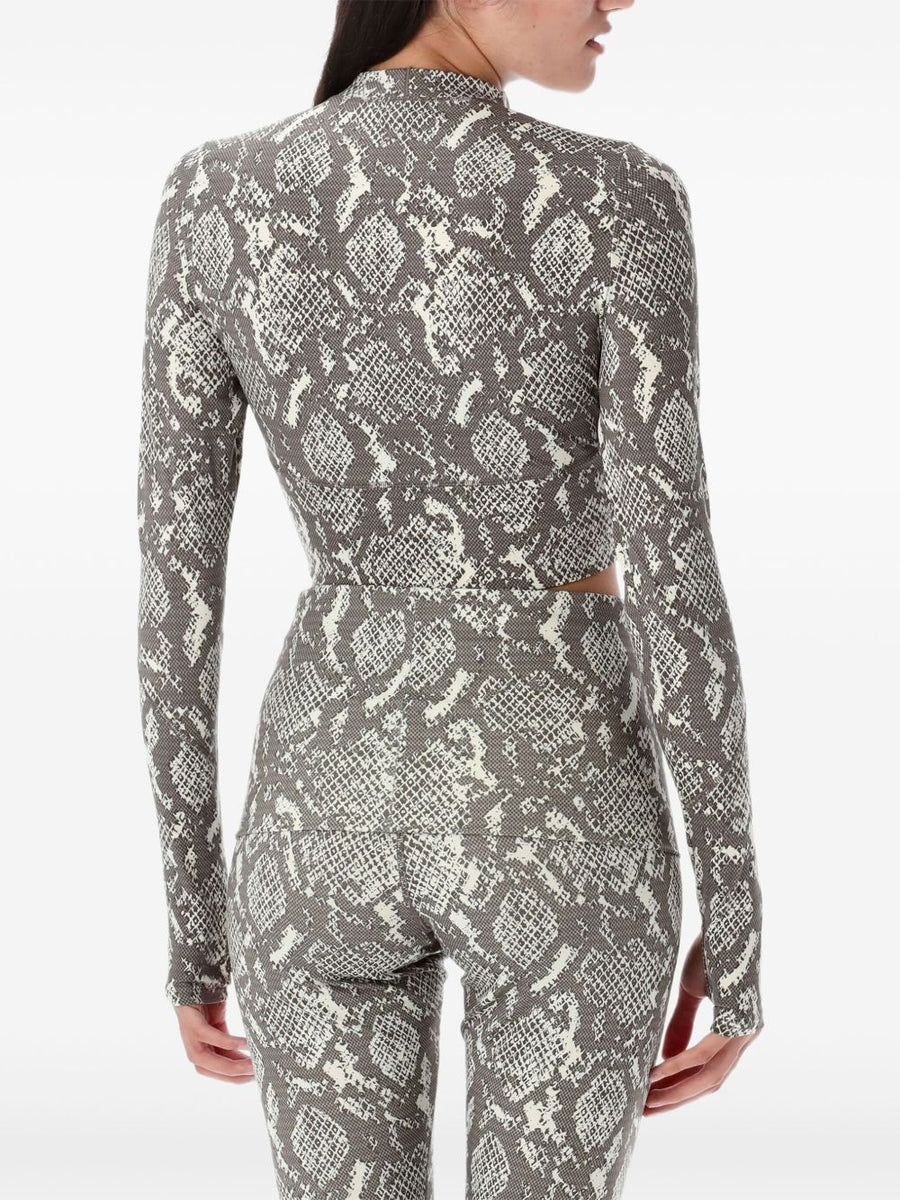 Adidas By Stella McCartney Logo Top For Women, Premium Cropped Mock-Neck Long-Sleeve With Light Grey Snake Print