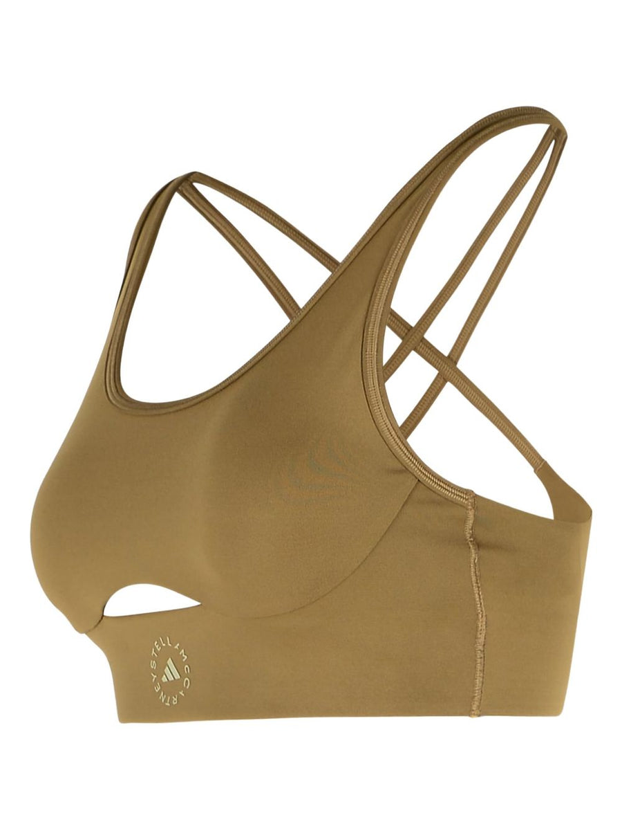 Adidas By Stella McCartney Logo Gym Bra For Women Removable Cups CrossBack Straps Brown