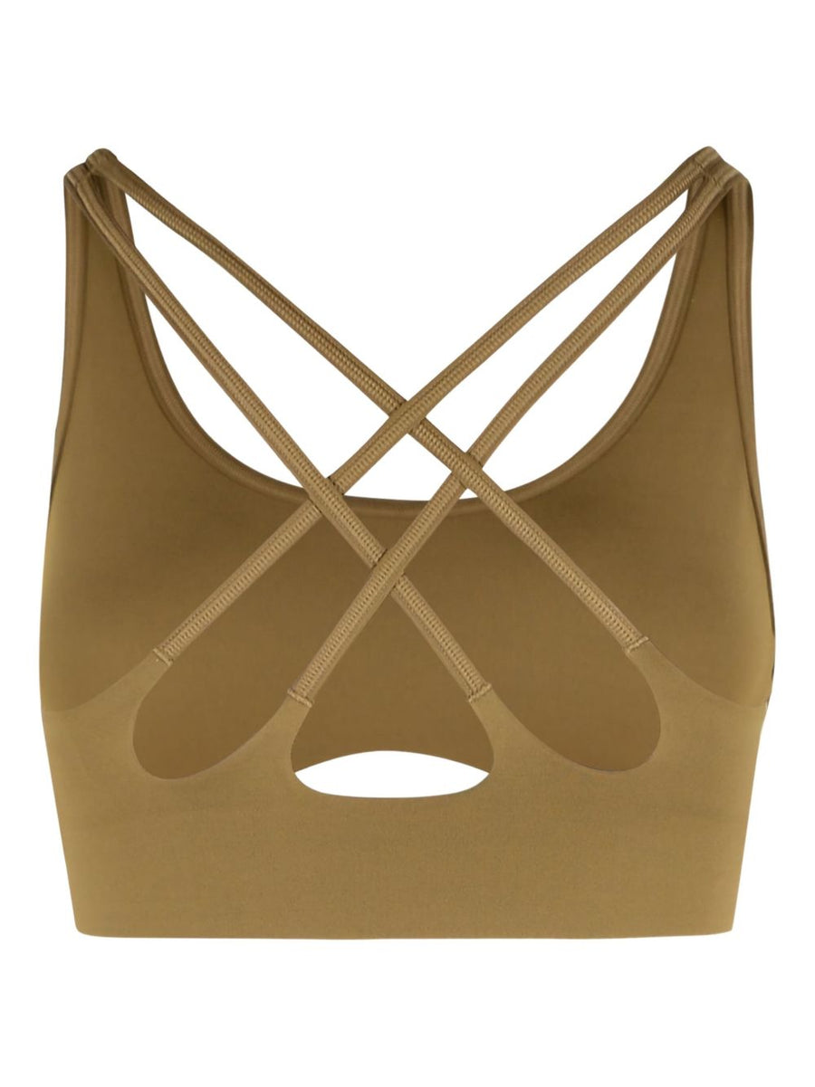 Adidas By Stella McCartney Logo Gym Bra For Women Removable Cups CrossBack Straps Brown