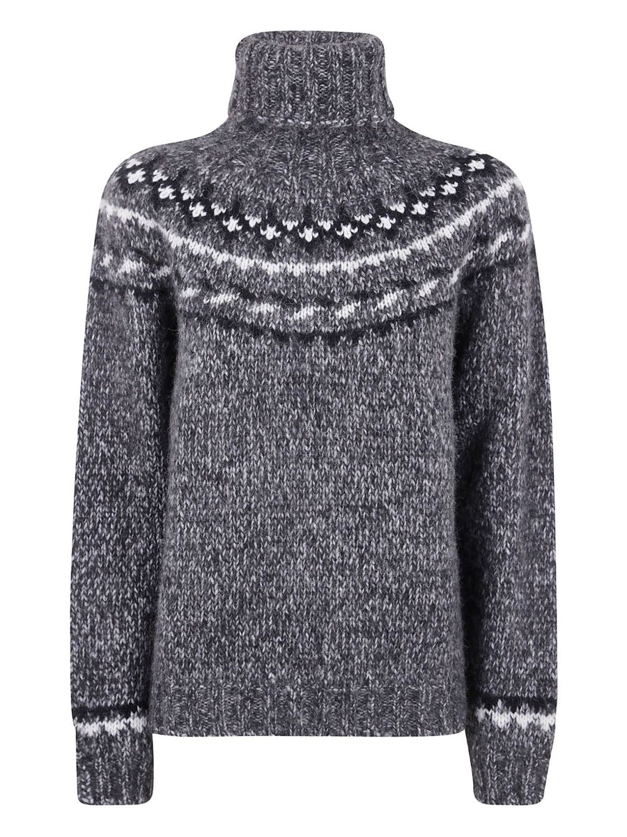 Parosh 100 Percent Alpaca Wool Turtle Neck Jumper For Women Luxurious Warm Fair Isle Knit For Winter Layering