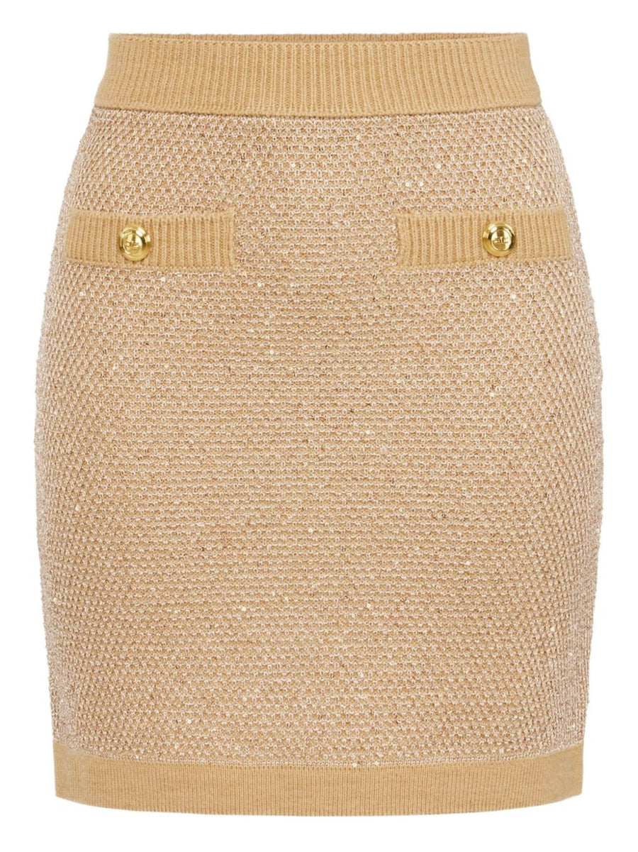 Elisabetta Franchi Wool Knitted Skirt For Modern Women Warm Beige Knit With Ribbed Waist