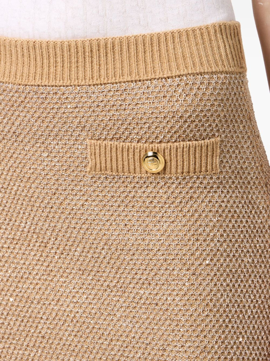 Elisabetta Franchi Wool Knitted Skirt For Modern Women Warm Beige Knit With Ribbed Waist