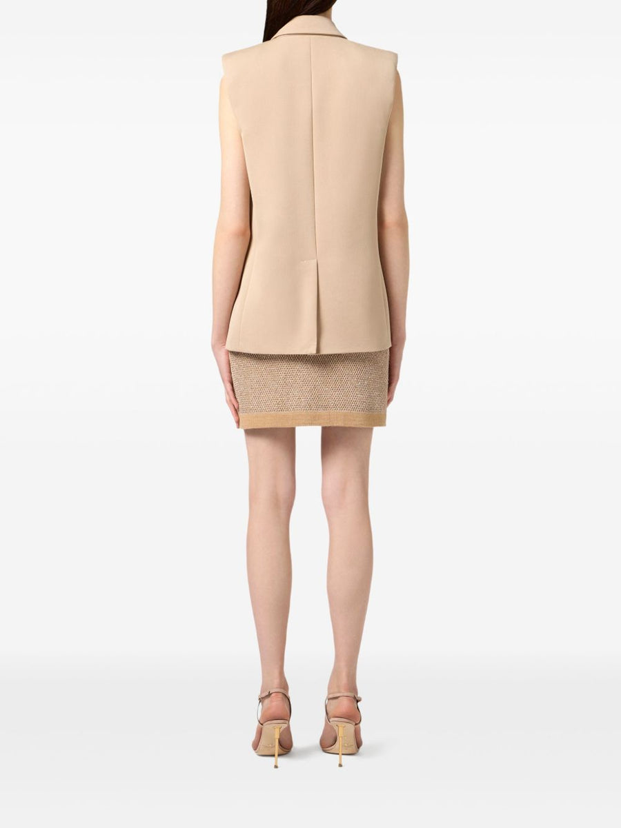Elisabetta Franchi Wool Knitted Skirt For Modern Women Warm Beige Knit With Ribbed Waist