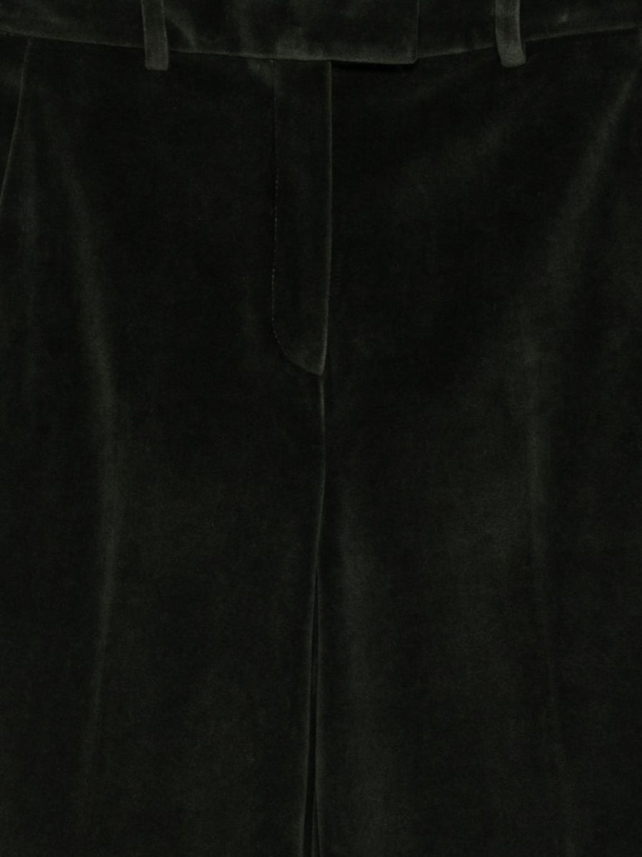 Circolo 1901 Cotton Wide-Leg Trousers in Dark Forest Green Velvet Texture FW2025 for Women