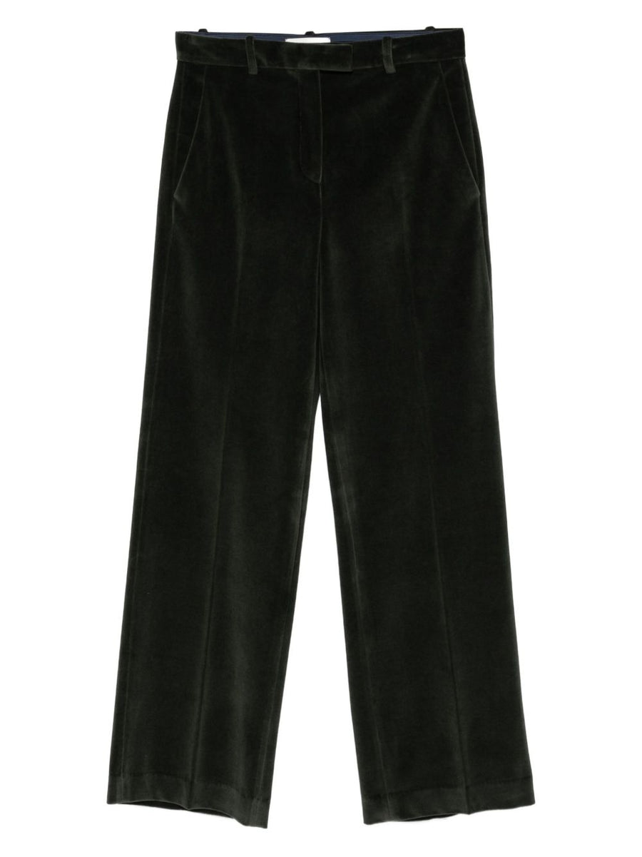 Circolo 1901 Cotton Wide-Leg Trousers in Dark Forest Green Velvet Texture FW2025 for Women