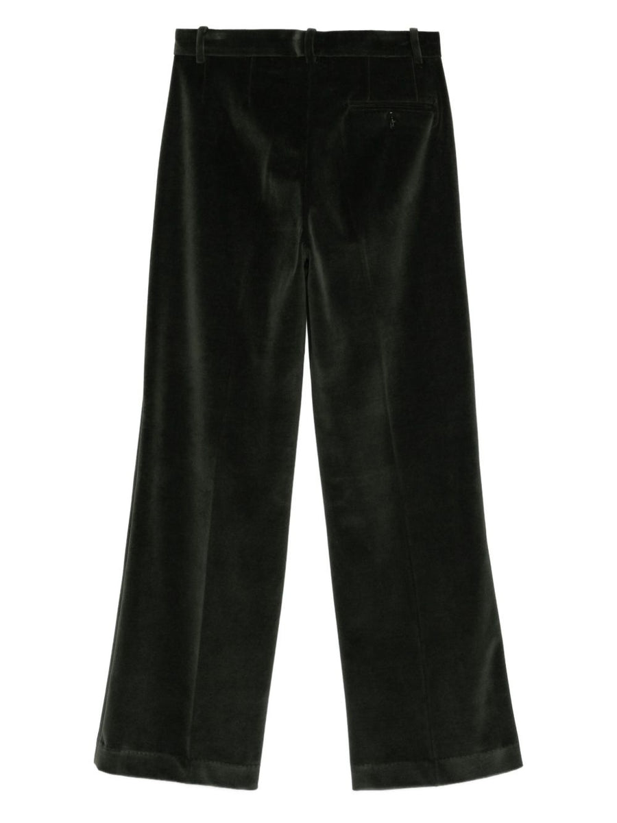 Circolo 1901 Cotton Wide-Leg Trousers in Dark Forest Green Velvet Texture FW2025 for Women