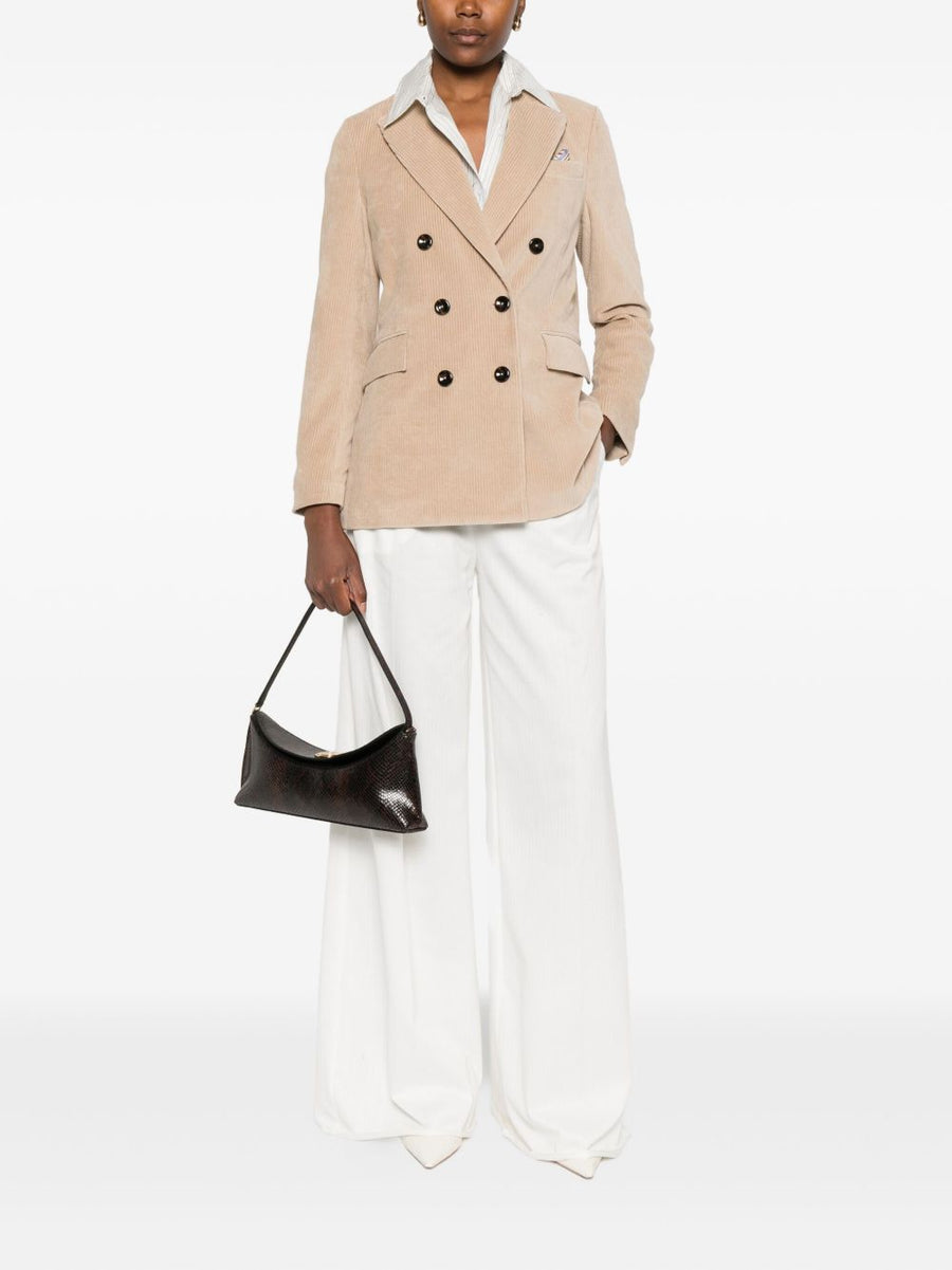 Circolo 1901 Cotton Double Breasted Jacket for Women in Light Beige Corduroy Luxury Outerwear