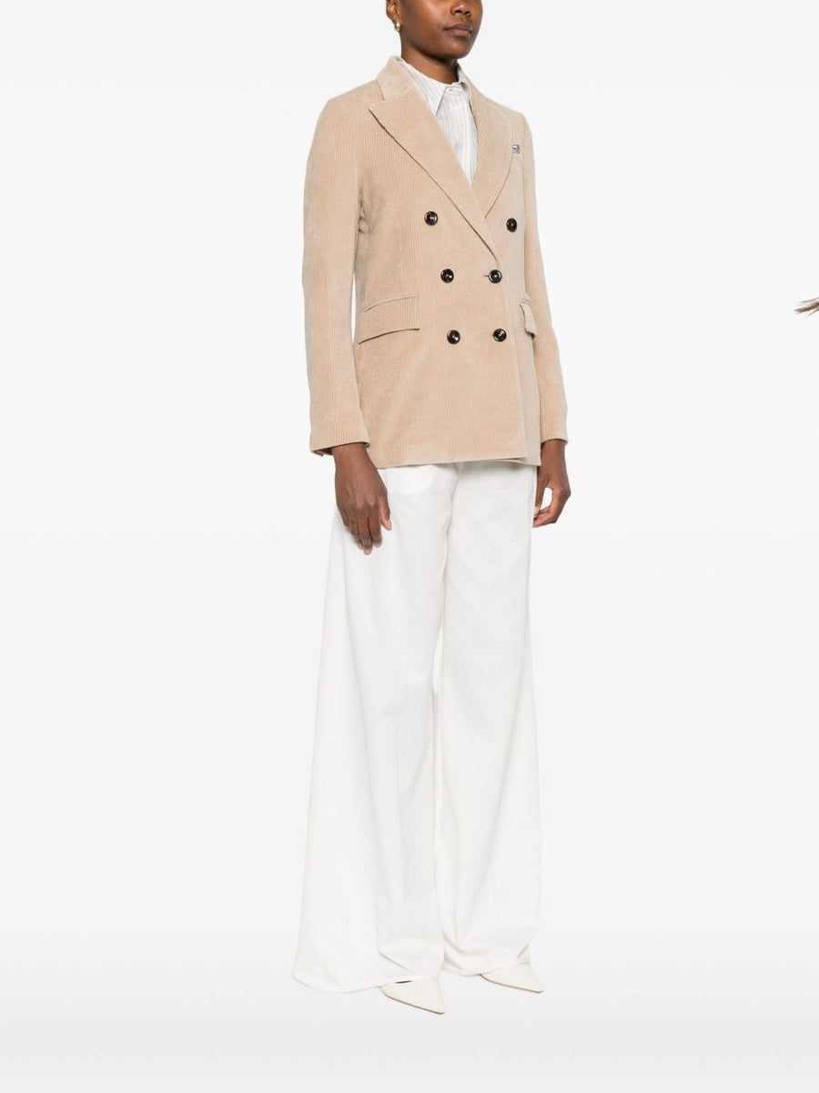 Circolo 1901 Cotton Double Breasted Jacket for Women in Light Beige Corduroy Luxury Outerwear