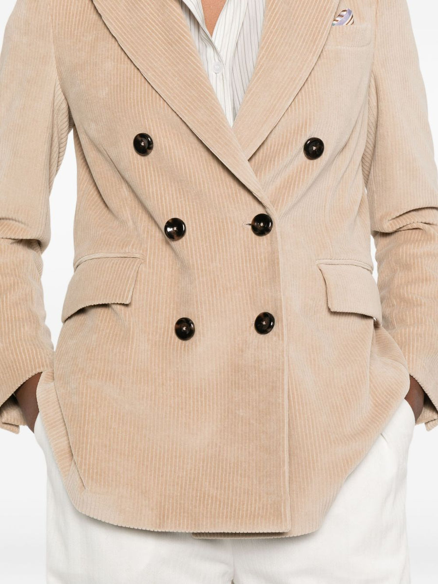 Circolo 1901 Cotton Double Breasted Jacket for Women in Light Beige Corduroy Luxury Outerwear