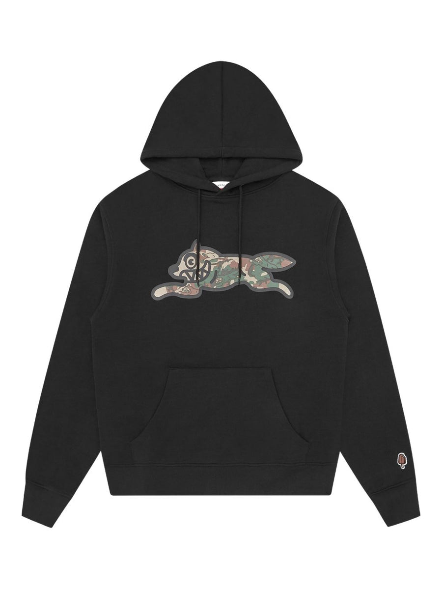 Icecream Running Dog Popover Cotton Hoodie For Men Black Camouflage Graphic Warmth