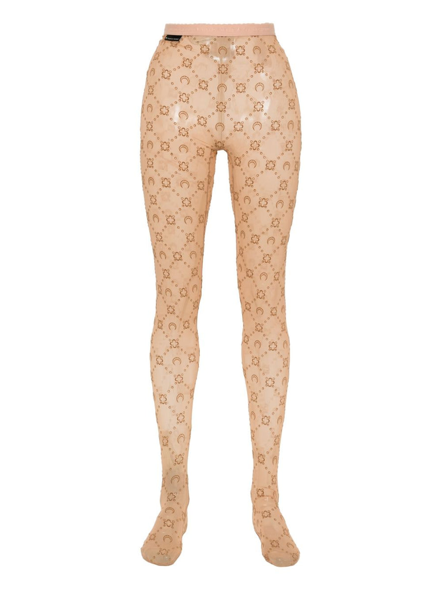 Marine Serre Moonogram Mesh Tights For Women Camel Luxury Footed With Elastic Logo Waistband
