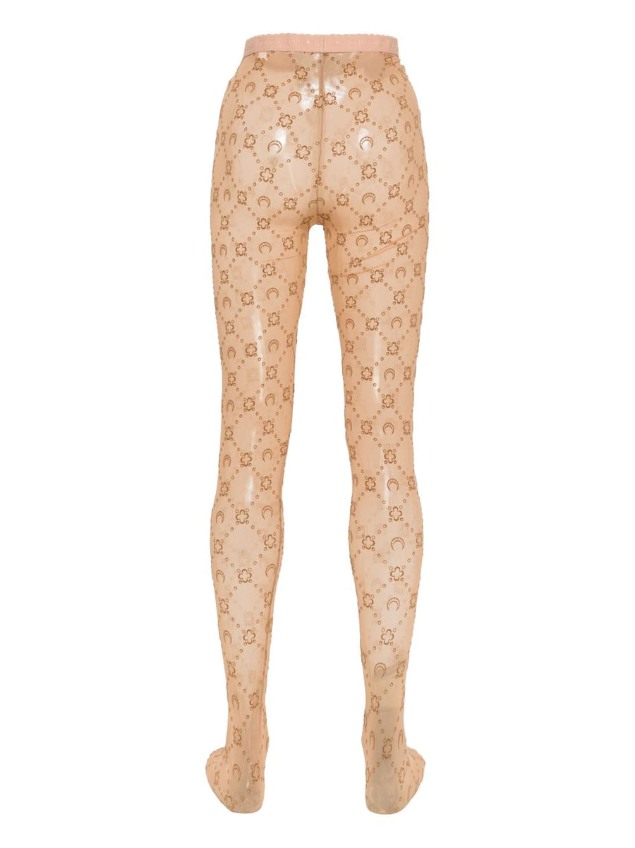 Marine Serre Moonogram Mesh Tights For Women Camel Luxury Footed With Elastic Logo Waistband