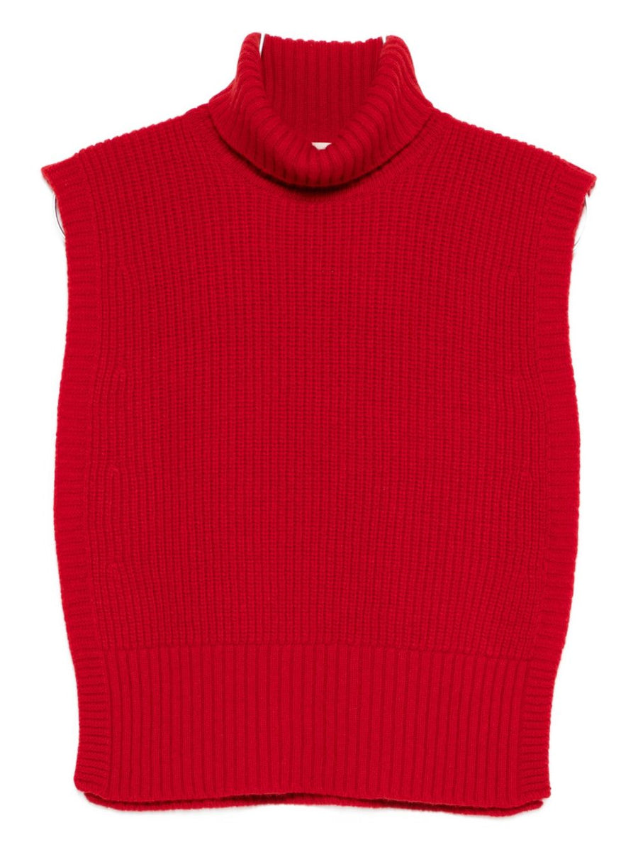 Wool Sleeveless Cropped Turtleneck Top Red Davantino For Women Chic Versatile Layering Piece