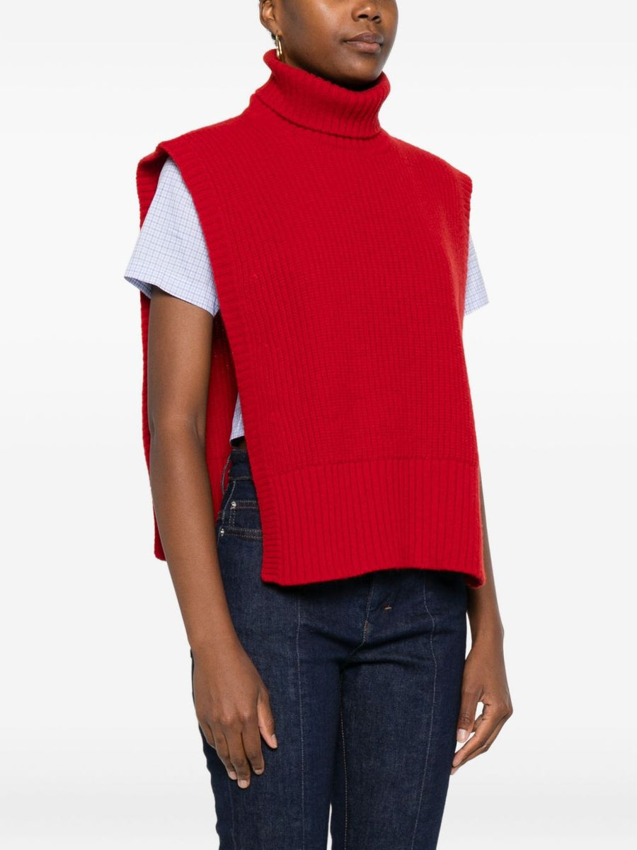 Wool Sleeveless Cropped Turtleneck Top Red Davantino For Women Chic Versatile Layering Piece