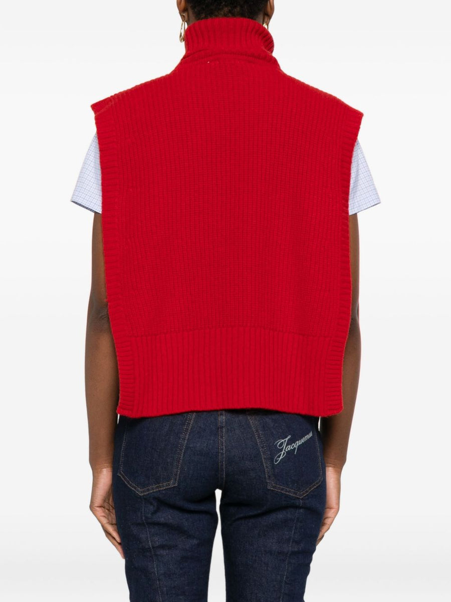 Wool Sleeveless Cropped Turtleneck Top Red Davantino For Women Chic Versatile Layering Piece
