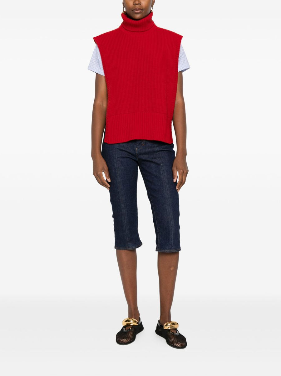 Wool Sleeveless Cropped Turtleneck Top Red Davantino For Women Chic Versatile Layering Piece