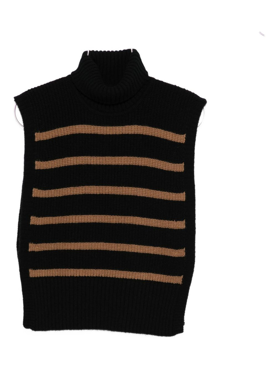 Davantino Wool Turtleneck Sleeveless Top For Women Minimalist Layering Warm Black Knit