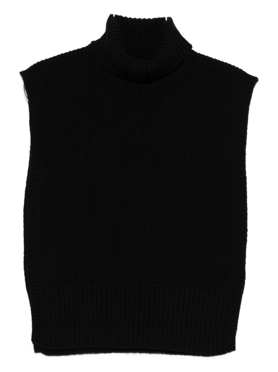 Davantino Wool Sleeveless Turtleneck Top For Women Premium Black Layering Ribbed Knit