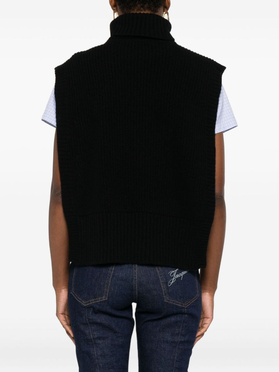 Davantino Wool Sleeveless Turtleneck Top For Women Premium Black Layering Ribbed Knit