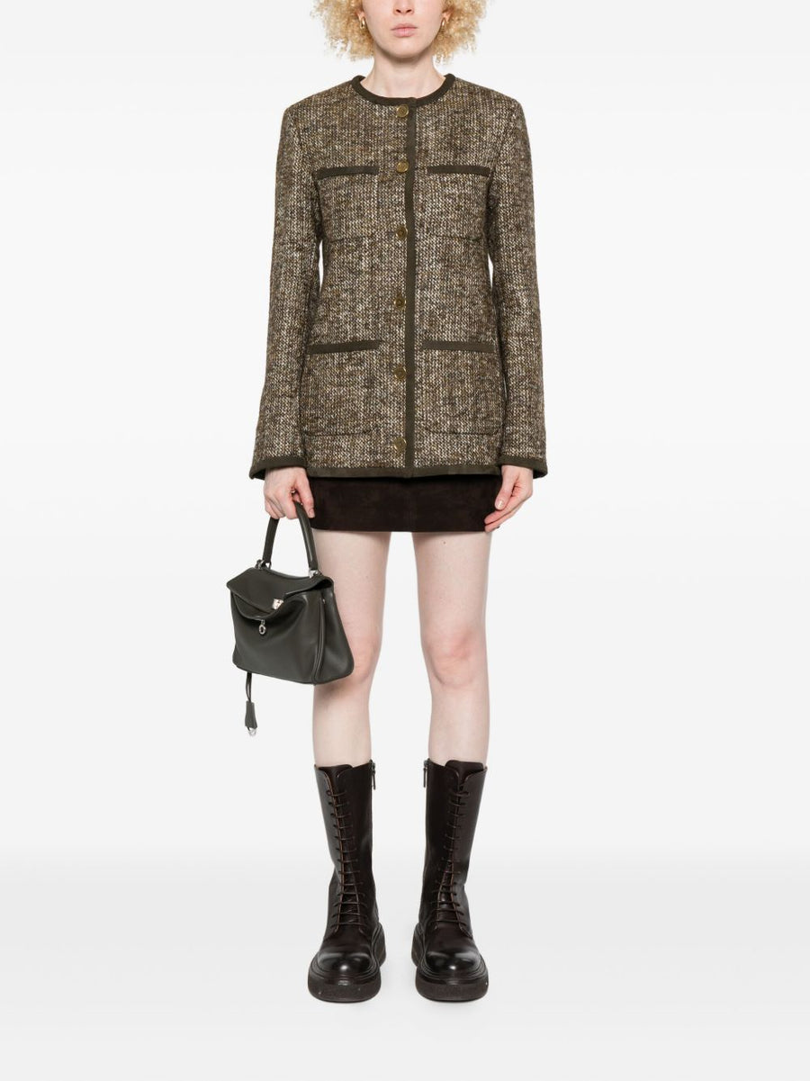 Luxurious Wool Blend Jacket By Golden Goose For Women With Brown Tweed Texture And Patch Pockets