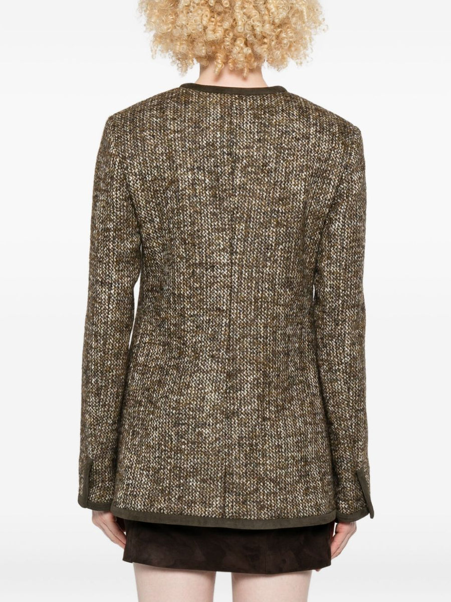 Luxurious Wool Blend Jacket By Golden Goose For Women With Brown Tweed Texture And Patch Pockets
