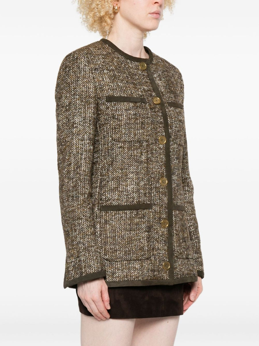 Luxurious Wool Blend Jacket By Golden Goose For Women With Brown Tweed Texture And Patch Pockets