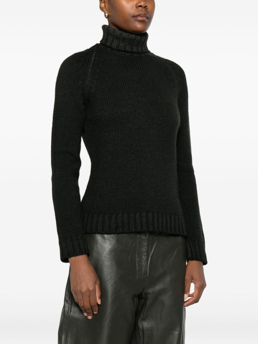 Base Wool Turtleneck Jumper For Women Army Green Warm Ribbed Knit Layering Essential