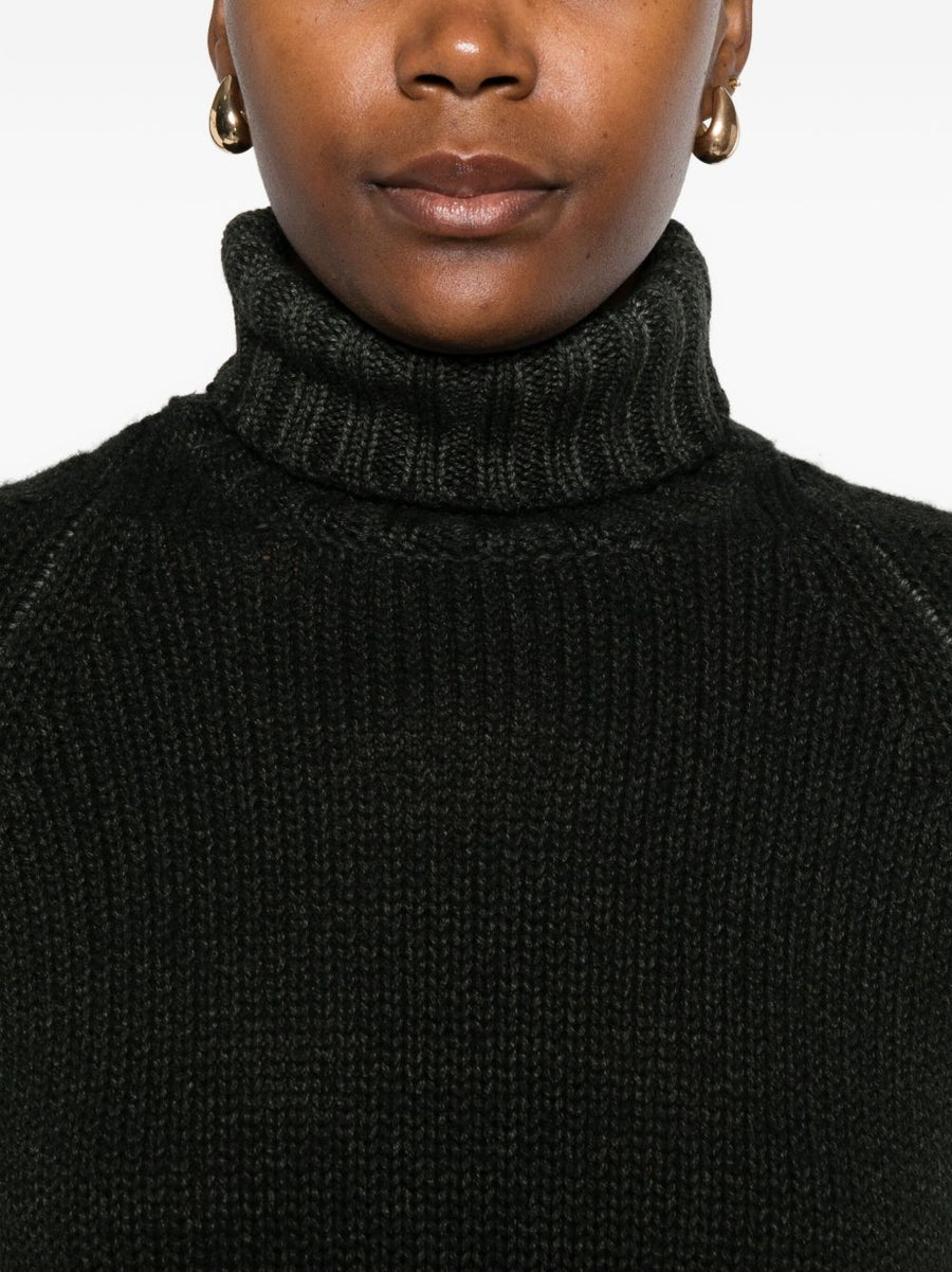Base Wool Turtleneck Jumper For Women Army Green Warm Ribbed Knit Layering Essential