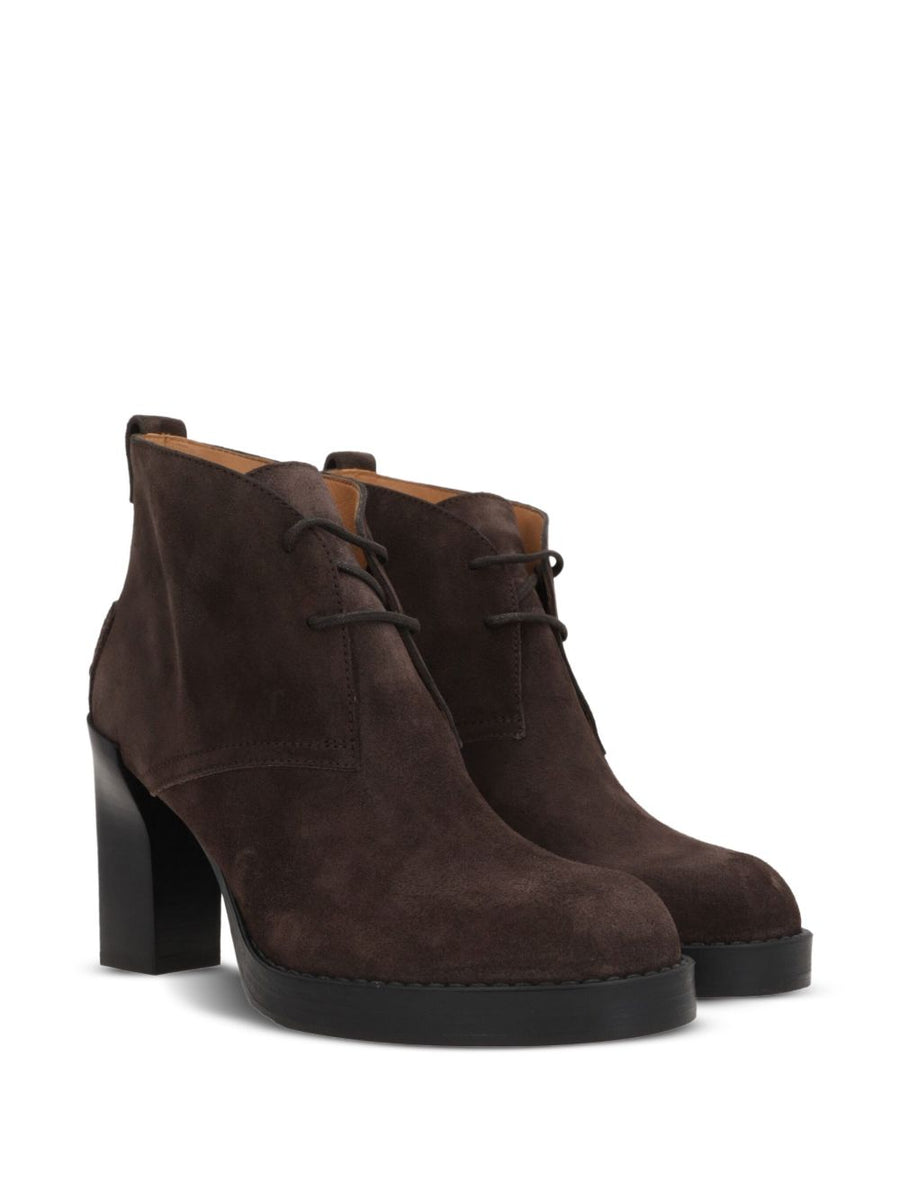 Tod's Suede Lace Up Ankle Boots Women Premium Chocolate Brown 8cm Chunky Heel Wardrobe Staple