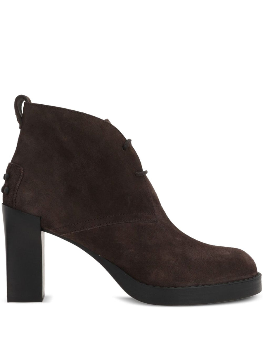 Tod's Suede Lace Up Ankle Boots Women Premium Chocolate Brown 8cm Chunky Heel Wardrobe Staple